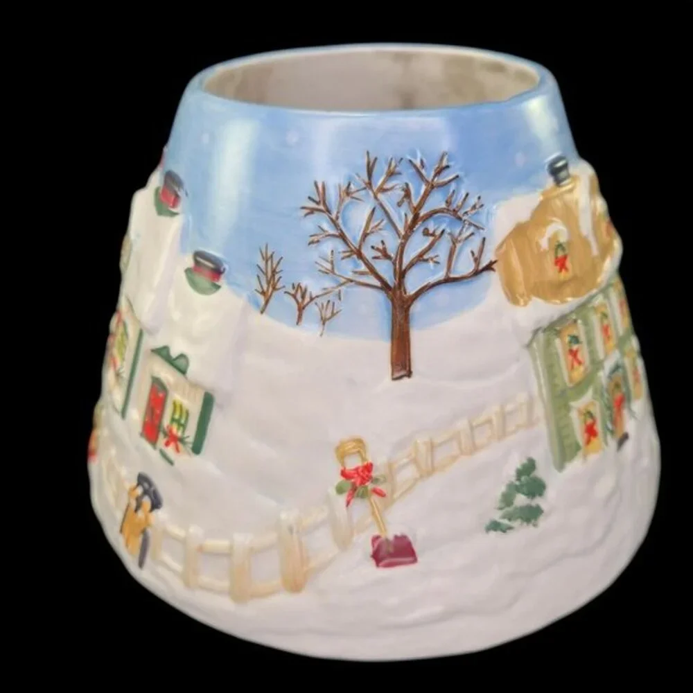 Yankee‎ Candle Large Jar Shade Snow Holiday Christmas Village Scene Embossed